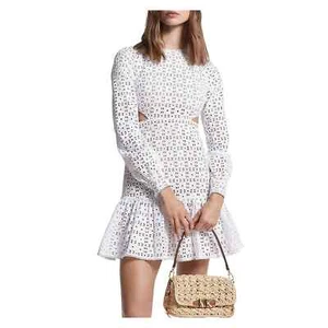 Mini Vestido Michael Kors St Gallen Talla 2 Blanco Encaje Tostado Forrado Corte Lateral FU204 - Imagen 1 de 5