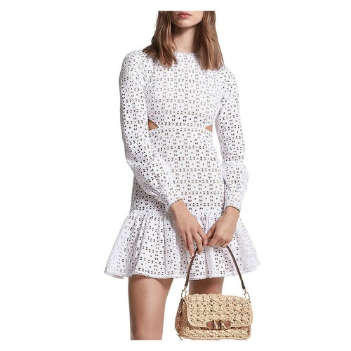 Mini abito Michael Kors San Gallo taglia 2 bianco pizzo marrone foderato taglio laterale FU204