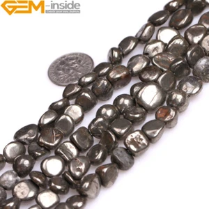 Freeform Nugget Chips Silver Gray Pyrite Beads Natural Stone Jewelry Making 15” - Picture 1 of 23