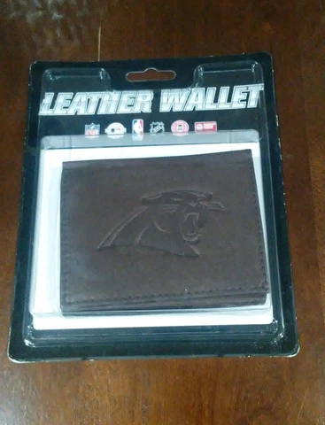 New NFL Carolina Panthers BROWN Leather Tri-Fold Wallet  -PMJS Cover