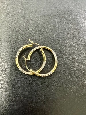 14k Gold Earrings (2 tone hoops) - Image 1 of 3