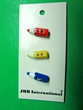 (1) JHB 3/4" RED YELLOW BLUE PENCIL PLASTIC 2-HOLE BUTTONS (H12)