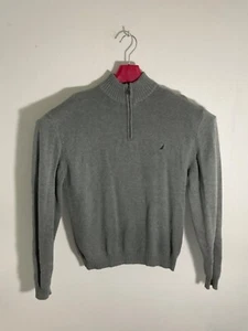 Nautica Mens Gray Cotton Quarter-Zip Sweater XL (18/20) Ribbed Trim Long Sleeve - Picture 1 of 3