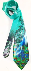Steampunk Peacock teal tie Beautiful blues and greens/art nouveau - Picture 1 of 2