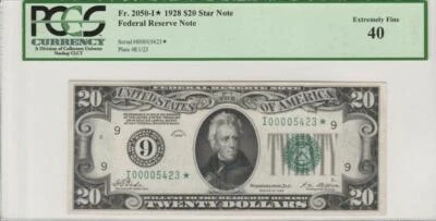 Fr.2050-I* 1928 $20 MINNEAPOLIS "STAR" LOW NEAT SERIAL 5423* FRN PCGS 40 XF RARE - Image 1 of 2