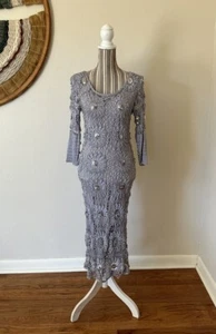 Abito Vintage Y2K Bias Taglio Argento All'uncinetto Donna S/M - Foto 1 di 10