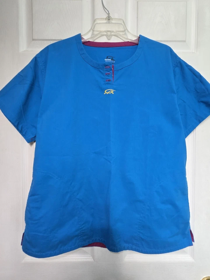 Blusa Médica Iguana Med Talla L-Azul con Borde Púrpura - Pecho 23"/L 26.5" Foto 1 de 4