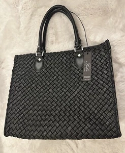 Falor Firenze Italien gewebte weiche schwarze Ledertasche Schultertasche groß neu mit Etikett F2754 - Bild 1 von 8