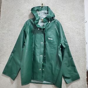 Reliable Heavy Duty Rain Coat Men's Medium Green 100% PVC  Full Zip Hooded