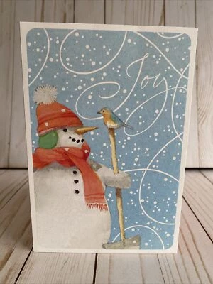 Muñeco de Nieve Pájaro Azul Marjolein Bastin Tarjeta de Navidad Alegría Calidez Cuidar Diversión Compartir Foto 1 de 4