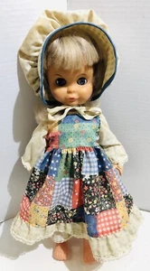 Vintage 1963 Uneeda Doll Granny w/ Patchwork Dress & Bonnet Sleepy Eyes - Picture 1 of 7