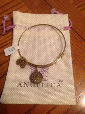 Angelica «Золотой тон» любовь желтый отделка латуни расширяемый браслет новый с Ярлыками - Изображение 1 из 2