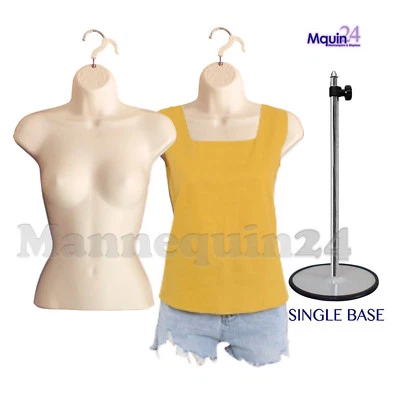 2 FLESH MANNEQUIN FEMALE TORSO DRESS FORMS with 1 METAL STAND & 2 HANGERS - Image 1 of 4