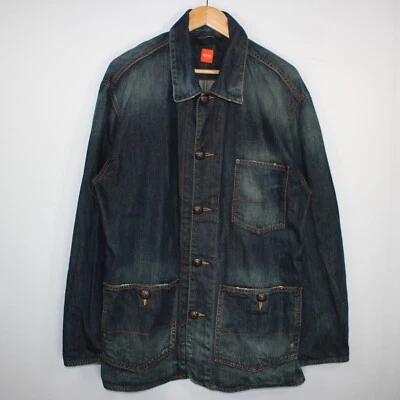 Hugo Boss Denim Chore Jacket Mens EU54 Large Navy Big Pocket Utility Vintage - Image 1 of 4