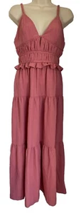 En Saison Maxikleid Damen Größe S rosa ärmellos Rüschen Stufen - Bild 1 von 8