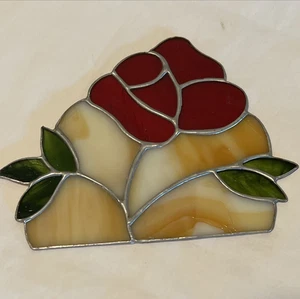 Stained Glass Red Rose Wall Hanging Window Lead Sun Catcher - Picture 1 of 11
