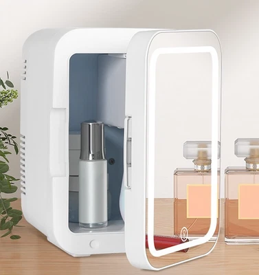 4L White Mini Fridge LED Light Mirror Portable Cooler&Warmer Skincare Makeup - Image 1 of 4