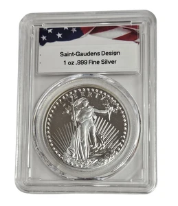 1 Feinunze .999 Feinsilberbarren Saint Gaudens Design rund im Plattenetui - Bild 1 von 3