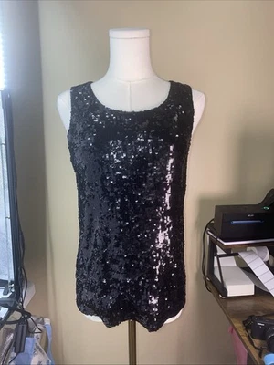 Camiseta sin mangas para mujer Alice + Olivia de lentejuelas de seda negra talla S Foto 1 de 4