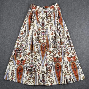 Mara Hoffman Skirt Womens 4 White Paisley Floral Midi Pleated Tencel - Picture 1 of 9