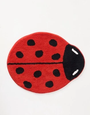 Alfombra de baño de algodón Anthropologie Tufted Icon Ladybug roja negra insecto nueva con etiquetas Foto 1 de 4