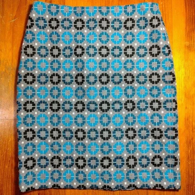 Falda Lápiz Talbots Petites Patrón Geométrico Azul Gris Negro Mujer Talla 6P Foto 1 de 4