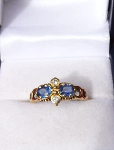 Stunning Vintage 10ct Yellow Gold Sapphire & Diamond Companion Ring Size N/7 - Picture 1 of 17
