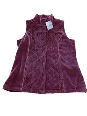 NWT Peck & Peck Relaxed Burgundy Quilted Vest Sz M Velour Extra Buttons Pockets - Image 1 of 4