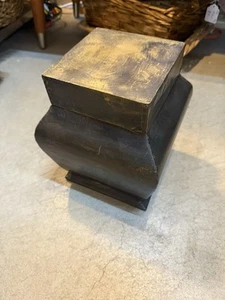 RARE Brass Plated Wood Box Black Gold Rustic Decor Bound Woth Brass Nails - Picture 1 of 3