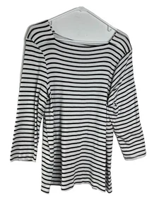 Chicos Wide White Stripes 3/4 Sleeve Blouse sz 3 / 16 XL  (15 - Picture 1 of 5