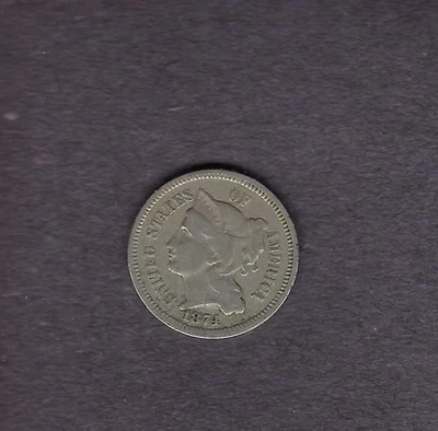 1874 3 CENT NICKEL IN VERY GOOD TO FINE CONDITION LOT 20-24 - Image 1 of 2