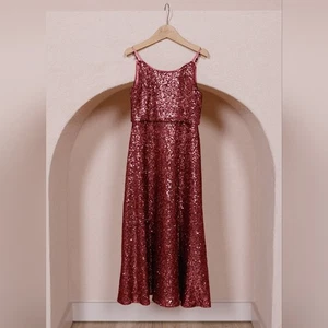 Revelry Juniors Red Cabernet Sequin Hazel Formal Bridal Dress sz J14 - Picture 1 of 8