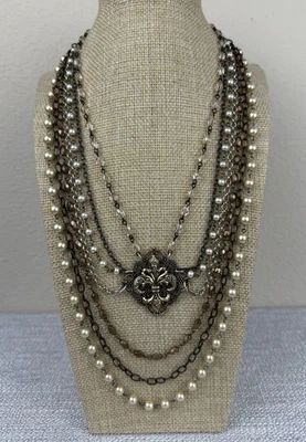 JULIO DESIGNS Collar Colgante Flor de Lis Filigrana Cuentas 7 Niveles Multicolor Foto 1 de 4