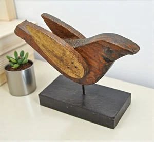 Vintage Wooden Small Size Bird Figurine Original Old Hand Carved - Picture 1 of 7