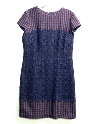 Vestido a Cuadros Boden British Tweed By Moon Lana 14L Púrpura Azul Marino Encaje Cremallera en Contraste Foto 1 de 4