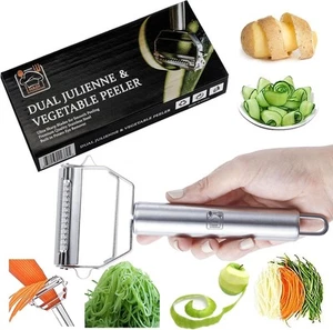 Dual Julienne & Vegetable Peeler – Stainless Steel Fruits Silver - Picture 1 of 9