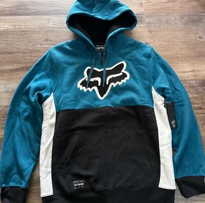 全新带标签 Fox Racing 男式 M 蓝绿色/黑色/白色反弹夏尔巴运动衫 M — 第 1/3 张图片