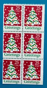 US Stamps, Scott #2516 Christmas: Greetings 25c 1990 booklet pane of 6. Fresh! - Picture 1 of 3