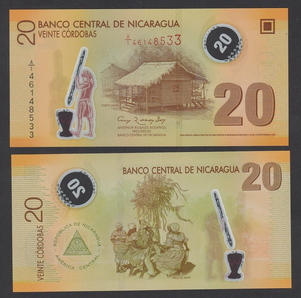 Nicaragua 20 Cordobas (2007) P202 Polymer banknote - UNC - Image 1 of 1