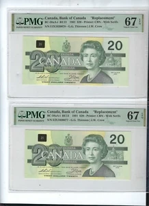 1991 $20 Bank of Canada BC-58aA-i EIX PMG Gem 67 EPQ Replacement Consecutive 2 - Picture 1 of 2