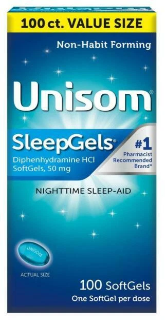 Unisom SleepGels Nighttime Sleep-Aid with Diphenhydramine - 100 Softgels
