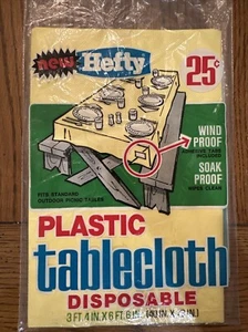 Vintage 1973 Mobil Hefty disposable plastic tablecloth 3ft x 6ft Yellow NOS - Picture 1 of 3