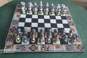 Vintage Peruvian Wooden Handmade chess game . 20×20cm - Picture 1 of 9