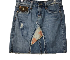 All American Girl War Jean Mini Skirt Women's Size M Stressed, Fray, Patches - Picture 1 of 12