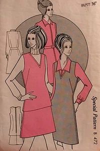 USED & VINTAGE 1970'S 'WOMAN & HOME' DRESS & JUMPER PATTERN 472 36"B - Picture 1 of 2