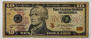 2009 $10 Dollar Bill * STAR * Note - JF 00129764* - Picture 1 of 2