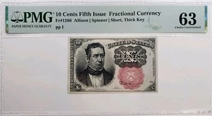 10 Cents Fifth Issue Fr#1266 PMG 63 Uncirculated Banknote - Picture 1 of 6