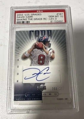 David Carr 2002 UD Graded Rookie Autograph RC Auto #187 #250/250 Ebay 1/1 PSA 10 - Image 1 of 2