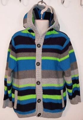 Gymboree Boy's 4T Long Sleeve Striped Hooded Cardigan Sweater - Image 1 of 3