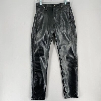 Vintage Wrangler Womens Black Faux Leather Jeans 28x31 High Rise Wet Look - Image 1 of 4